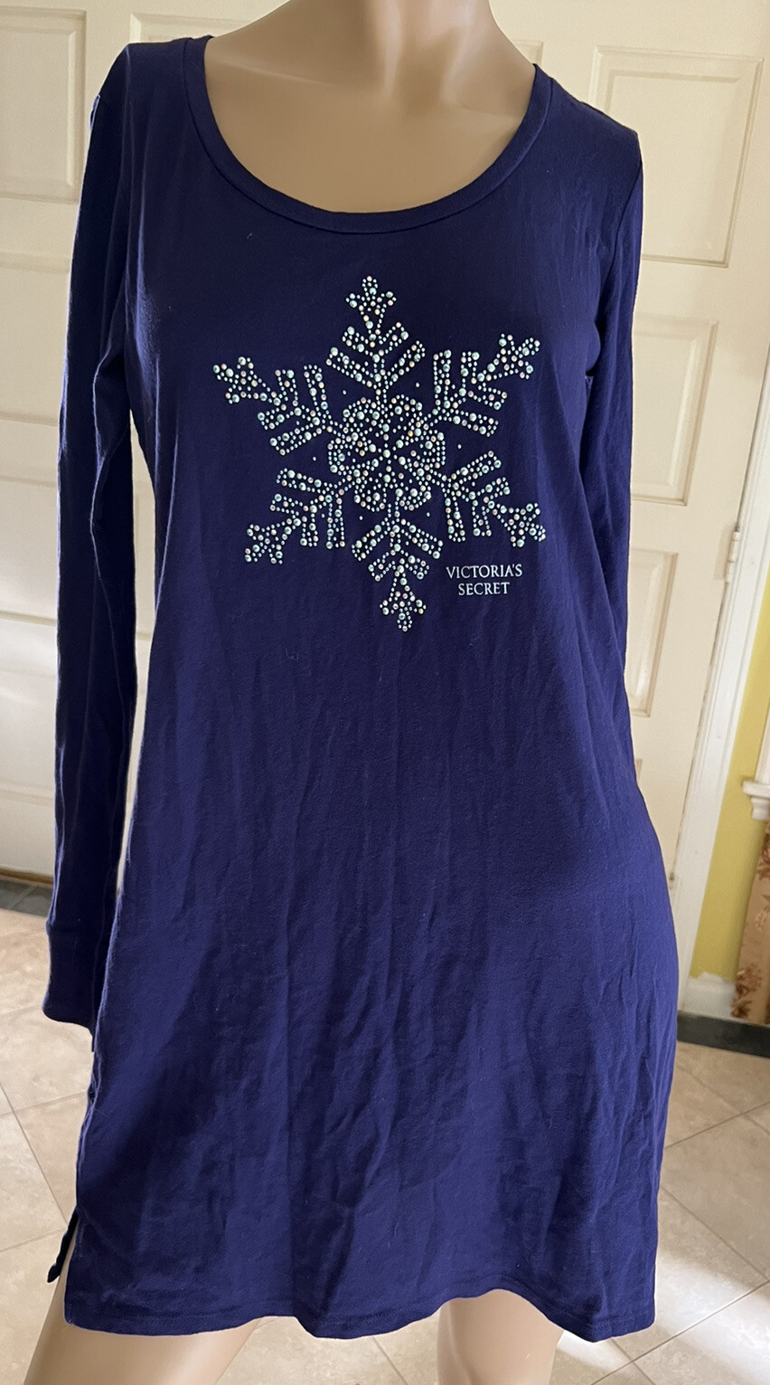 New Vintage Rare Victoria’s Secret Blue Navy Snowflake Sleepwear Dress PJ XS