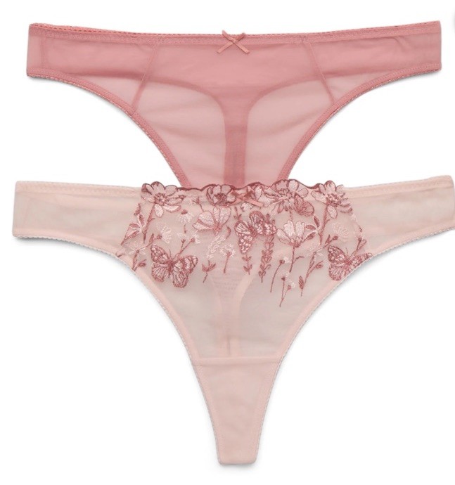 Joyspun Embroidery Barely There Modern Fit Mesh Thong Panties, 2-Pack NWT 3XL