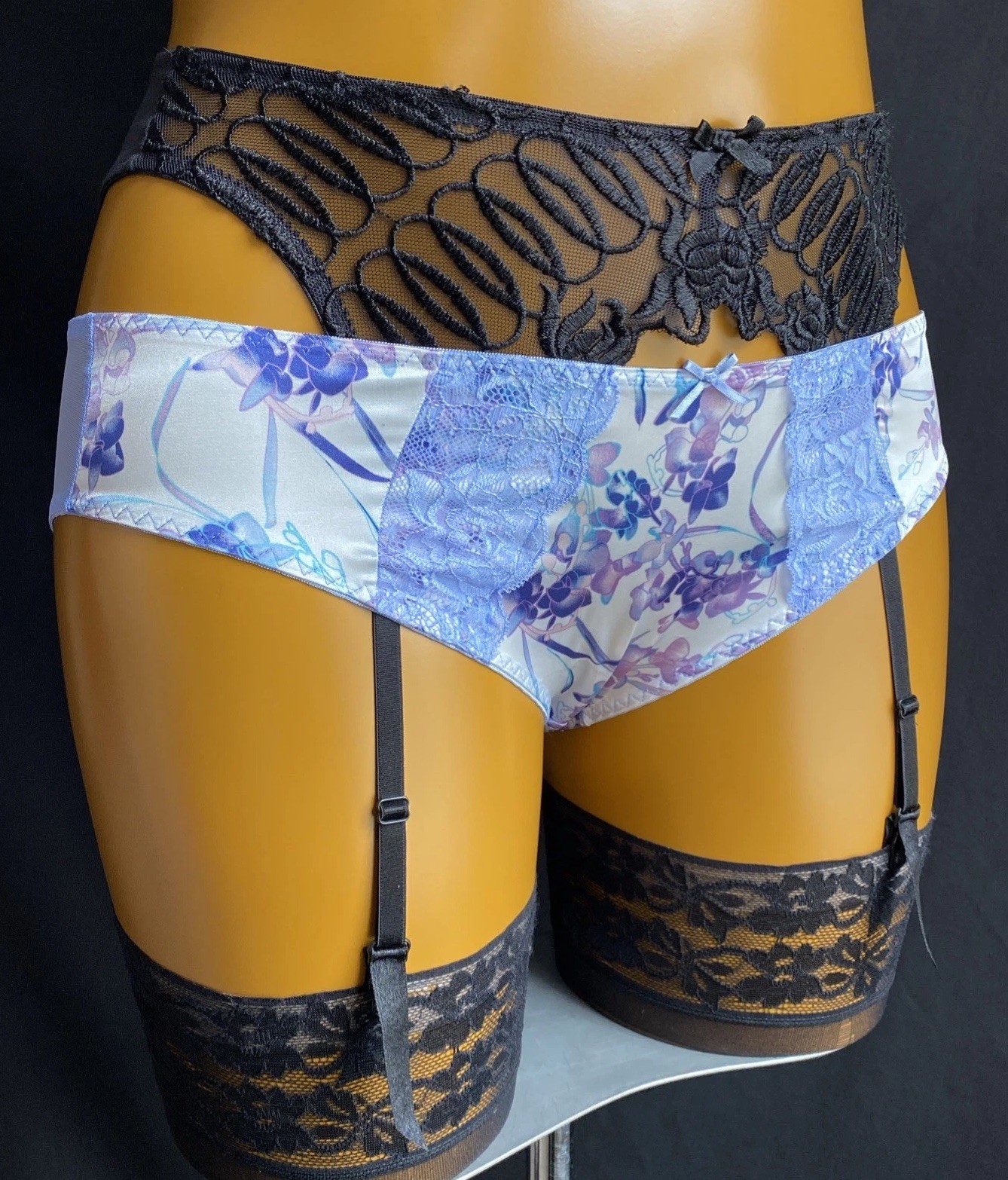 Avon Knickers/Panties, Floral Print Slippery Liquid Satin & Mesh & Lace UK 12-14