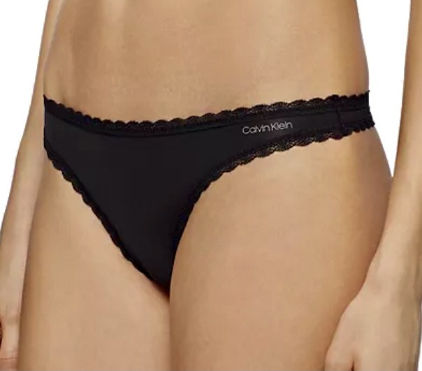 CALVIN KLEIN Radiant Lace Trim Black Thong Panty Womens Sz XS 4 S 5 M 6 XL 8