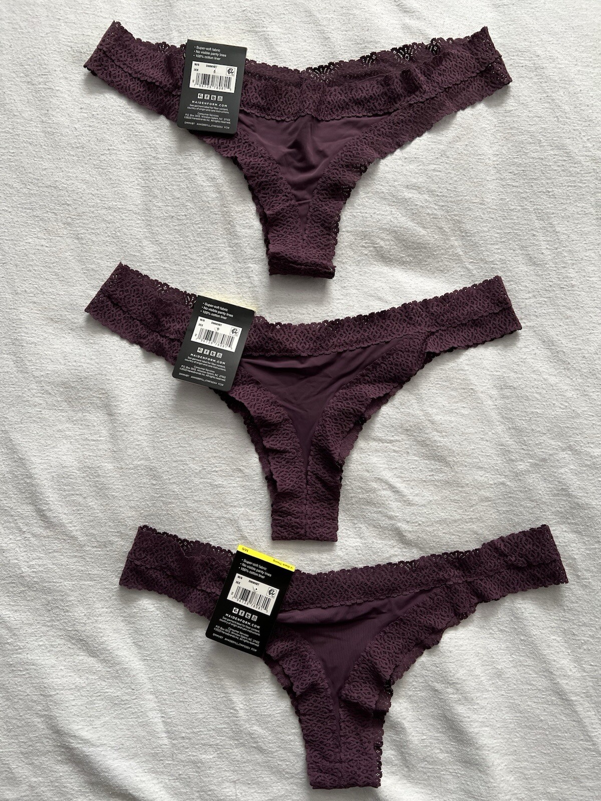 NEW Maidenform DMMVBT Quartz Purple V Back Thong 3 Pair Medium 6 Women’s Thong