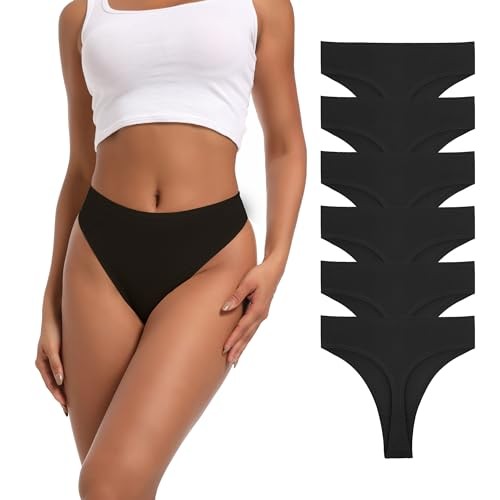 High Waist Thong Women Ribbed Cotton Panties XX-Large 6 Pcs Rib Cotton Thongs-e