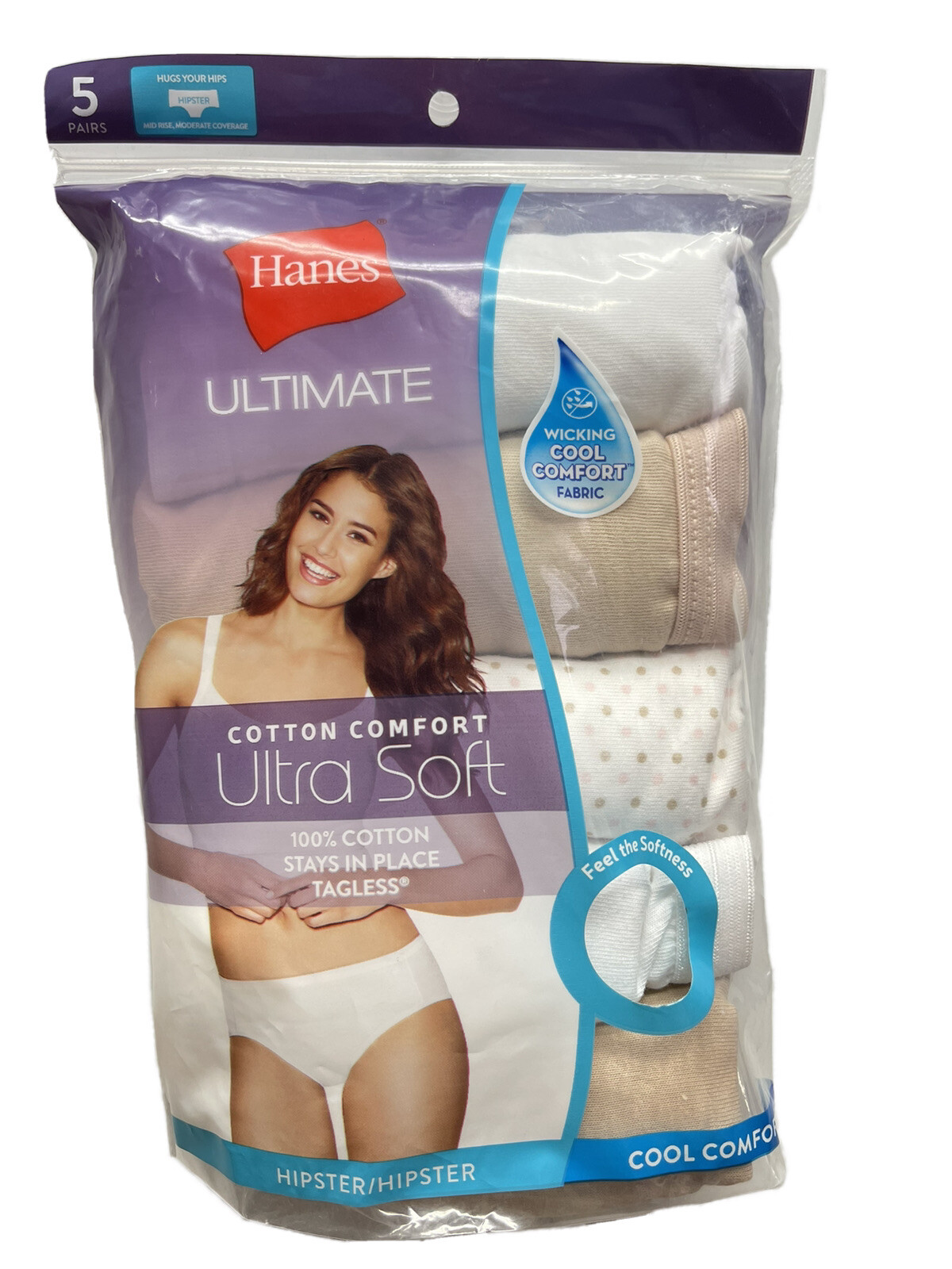Hanes Women’s 5 Pack Cool Comfort Ultimate Cotton Comfort Ultra Soft Hipster