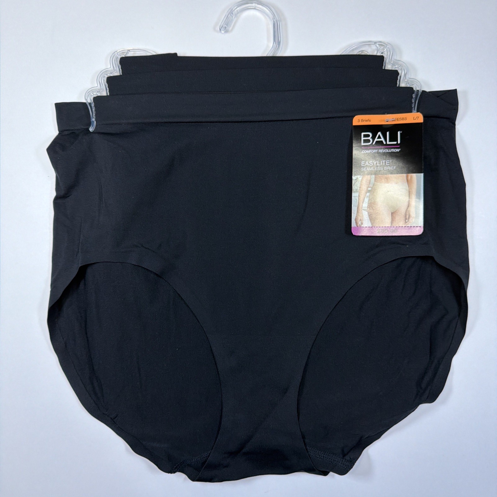 Bali Comfort Revolution EasyLite Panty Black 3 Pair Brief L/7 DFESB3 NEW Womens