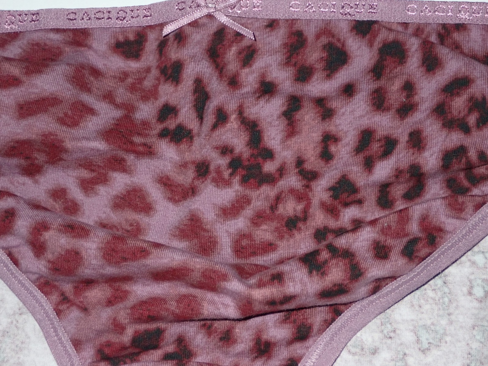Lane Bryant Cacique 26/28 String Bikini Panties Cotton Purple Mauve Cheetah