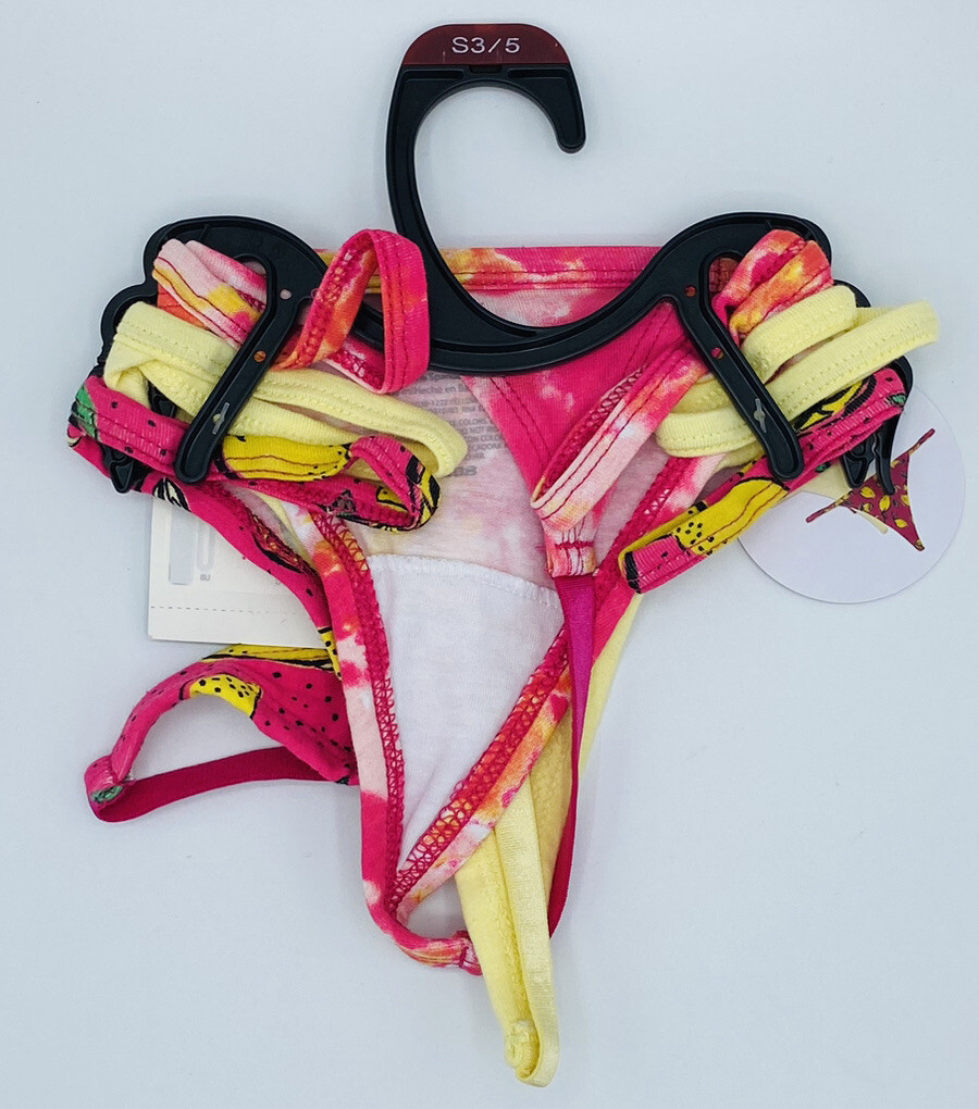 No Boundaries 3pk GString Size Small (3-5) Pink w lemons, tie dye,and yellow