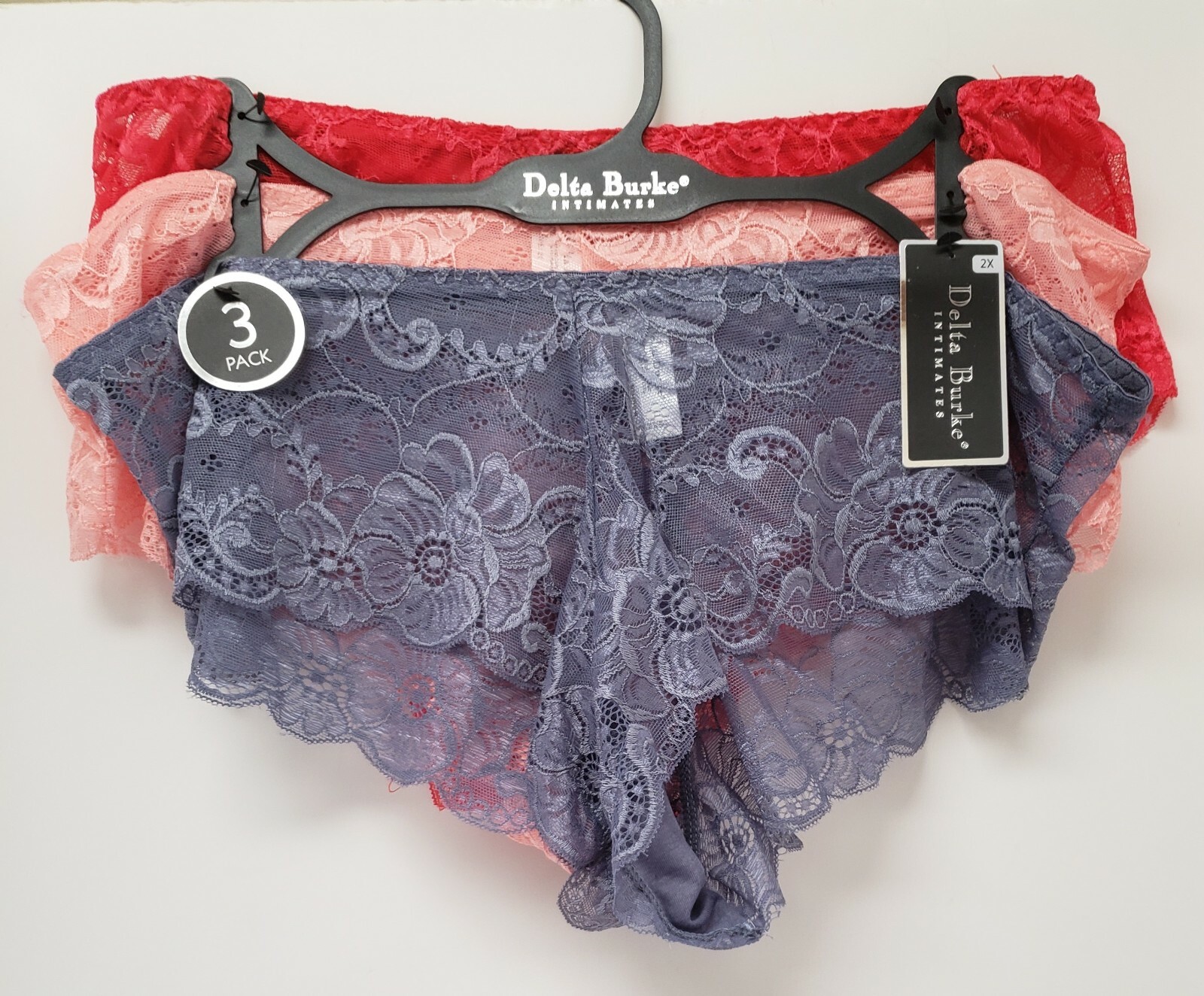 Delta Burke Lace Boyshorts 2X Set of 3 Red