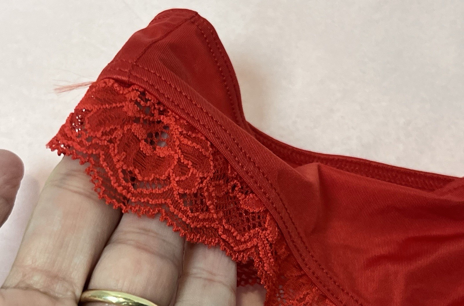 NWT Victoria’s Secret RED Thong / String GOLD V Lace Accents Size MEDIUM