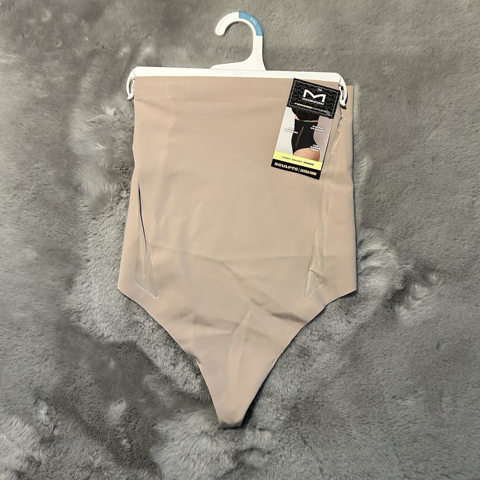 Maidenform Craveable Intimates Beige High Waist Thong Sculpts Extra Firm 2XL NEW