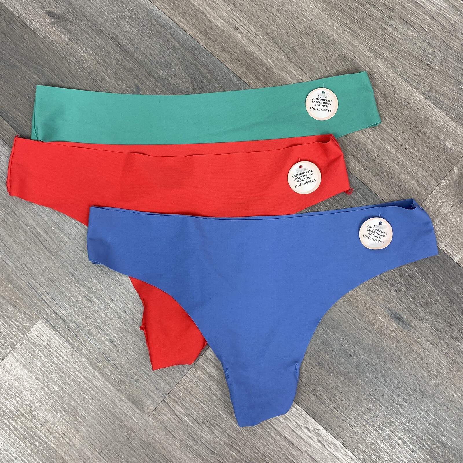 Three Pack Seamless Thong Underwear Women Small Panties Laser Cut Red Blue Green