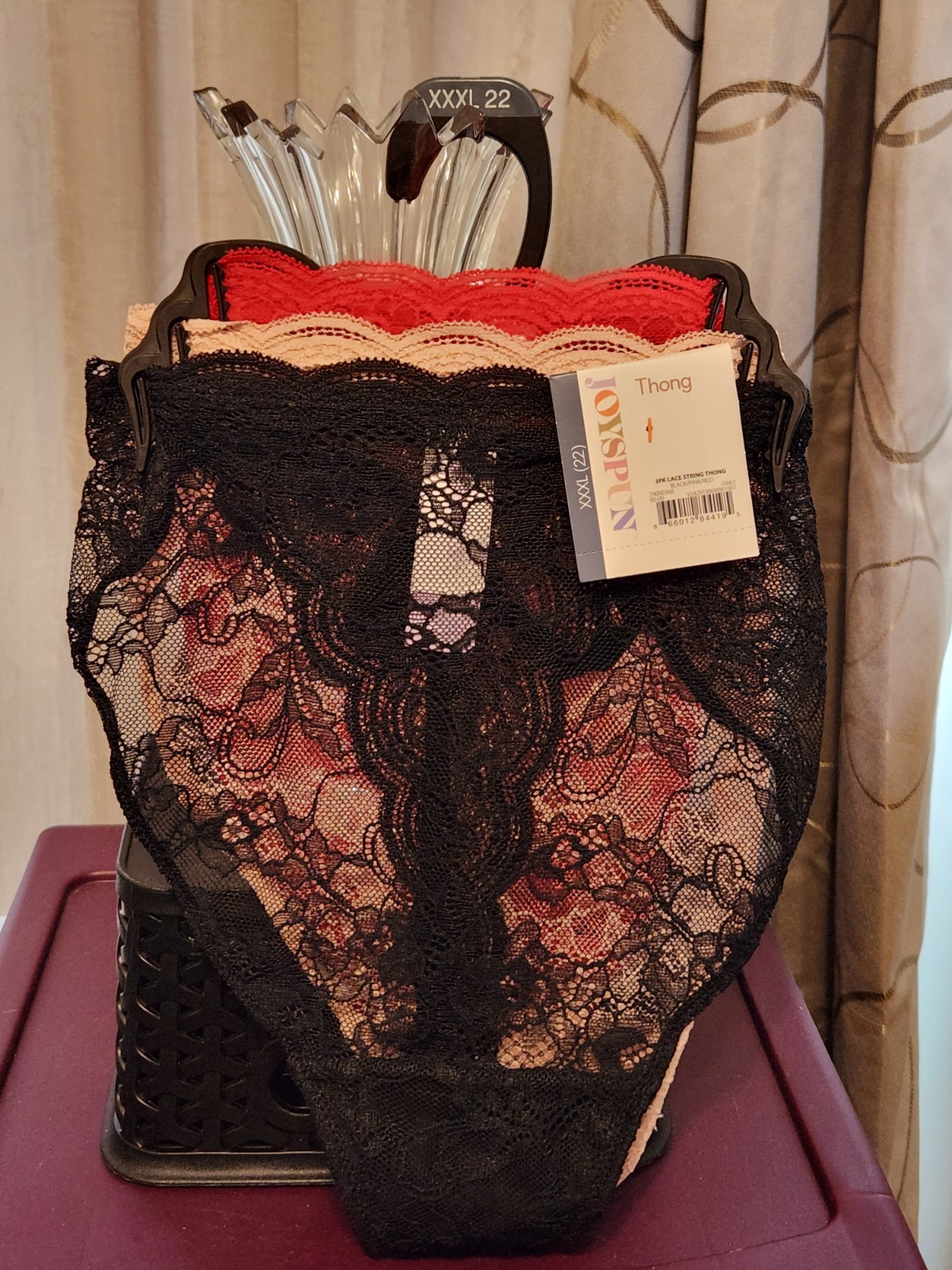 Joyspun Women’s Lace String Thong Panties 3 Pair Brand New Pretty Floral XXXL 22