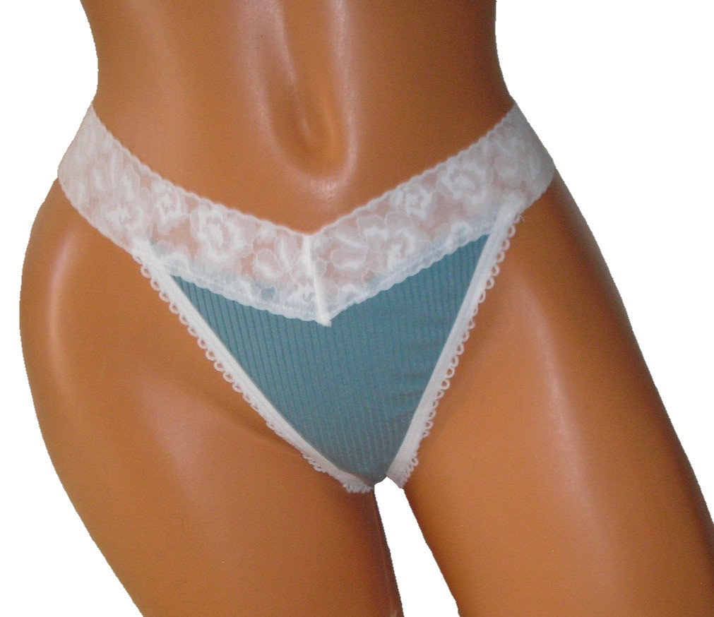 Panties Lingerie Sea Green Ribbed Lace Trim Thong, XL Adult Gift