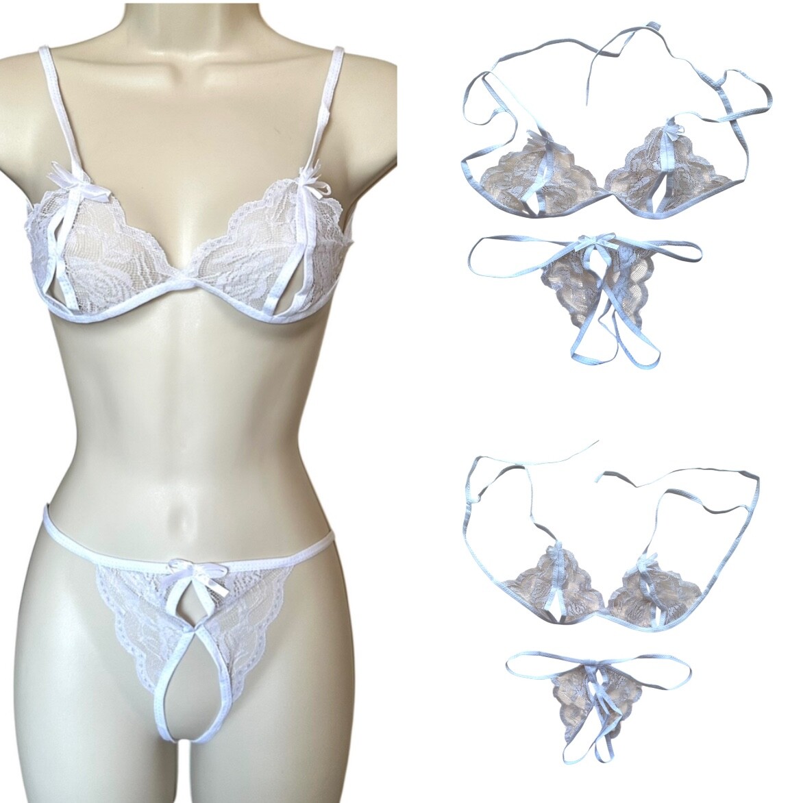 Set of 4 Sexy Lingerie Lace Bra G-string Thong Sets – Red, Black, White & Pink