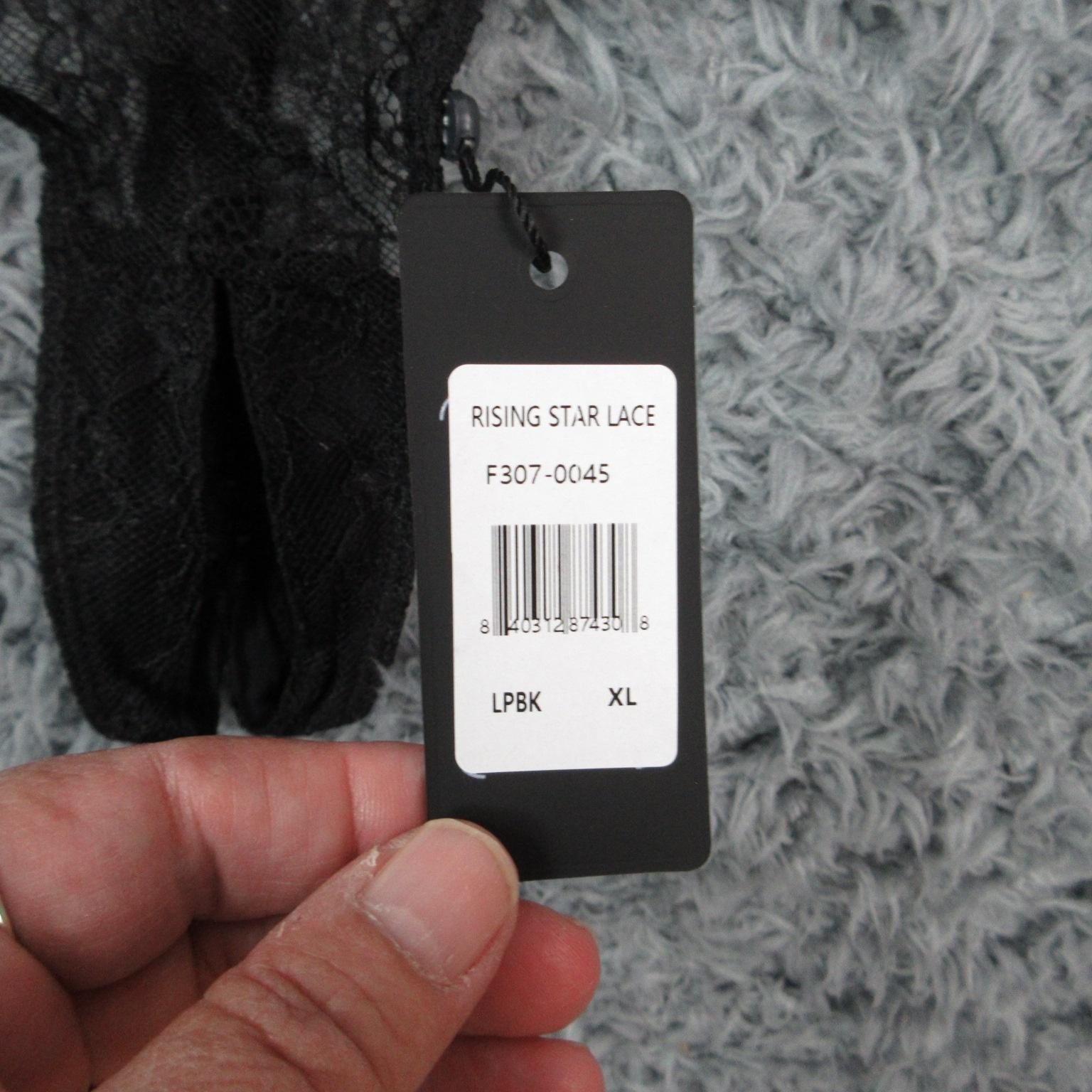 Frederick’s Of Hollywood Thong Womens XL Black Lace Sheer Strap Rising Star NWT