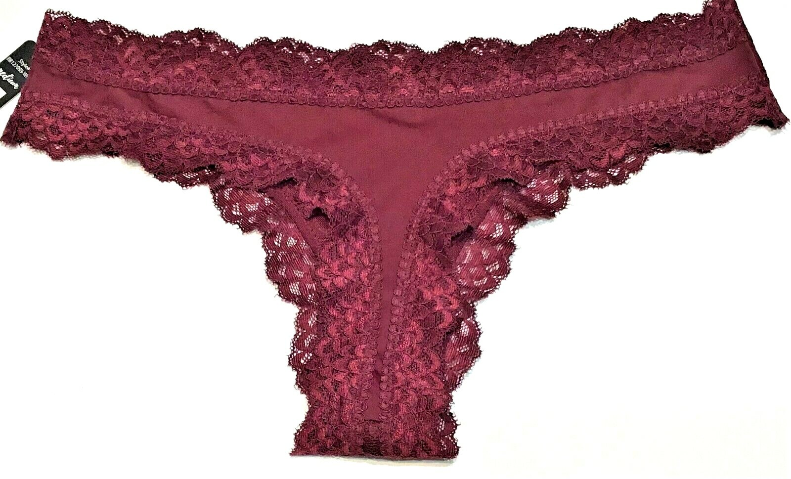 medium – NWT $12 BootayBag thong panties burgundy lace and black Auden (c28)