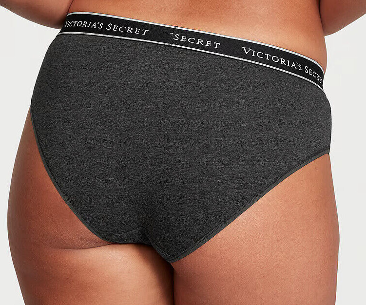Victoria’s Secret Sexy Hiphugger Panties Smooth Classic Dark Gray Block LOGO NWT