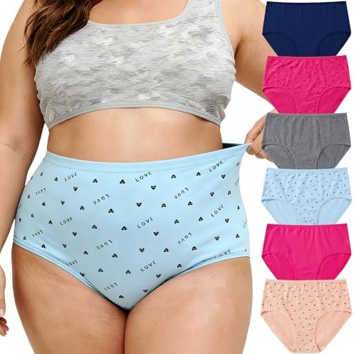 Womens Underwear Cotton Plus Size Briefs XL-5XL X-Large 6 Pack Multicolor