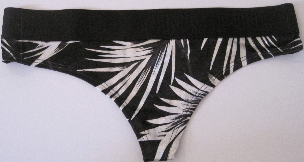 NWT VICTORIA’S SECRET PINK S BLACK PALM CRUSHED VELVET VELOUR MESH THONG PANTIES