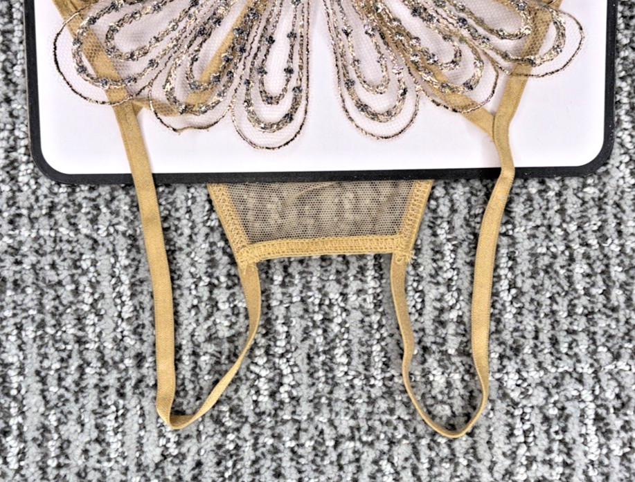 Victoria’s Secret Very Sexy NWT XXL Gold Showgirl Embroider Open Brazilian Panty