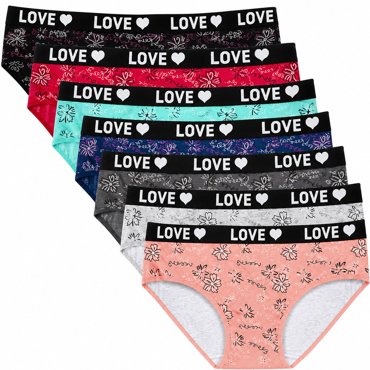 6 Pack 2XL 3XL 4XL Plus Size Women Cotton Briefs Panties Printed Love Waist Set