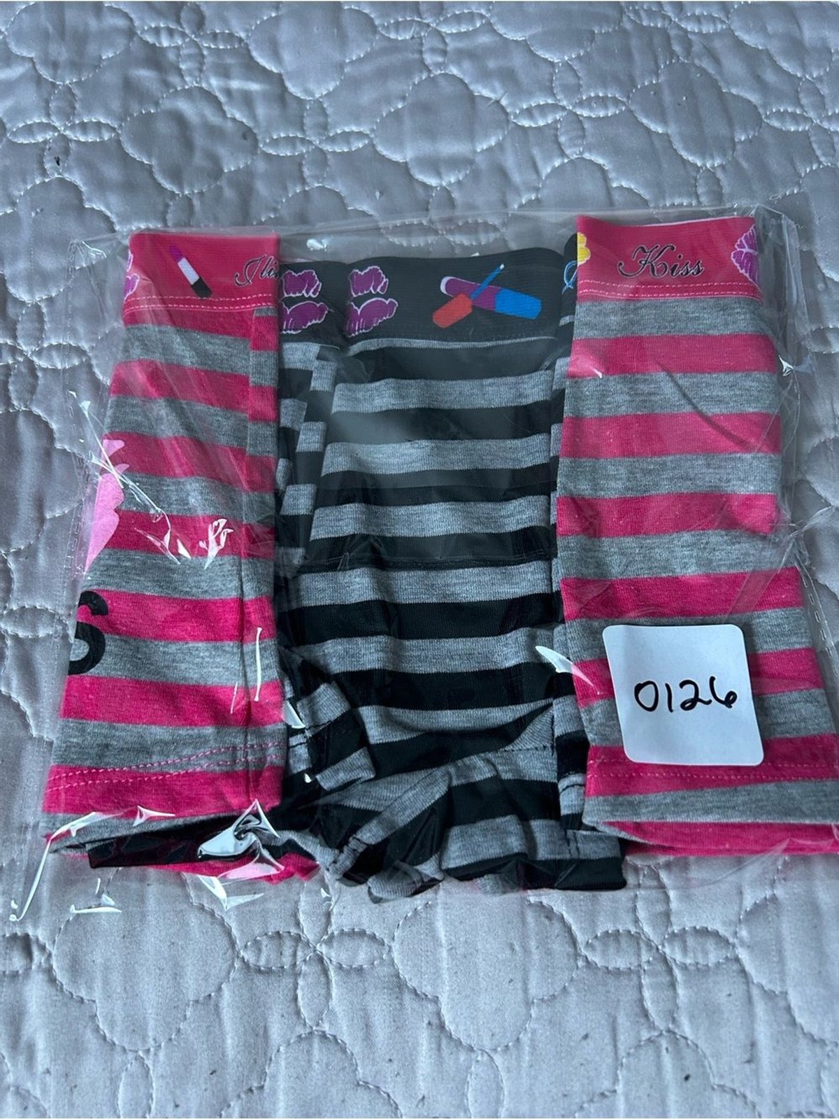 Women’s Striped ‘Kiss’ Boyshorts – Pink/Grey & Black/Grey (2-Pack)