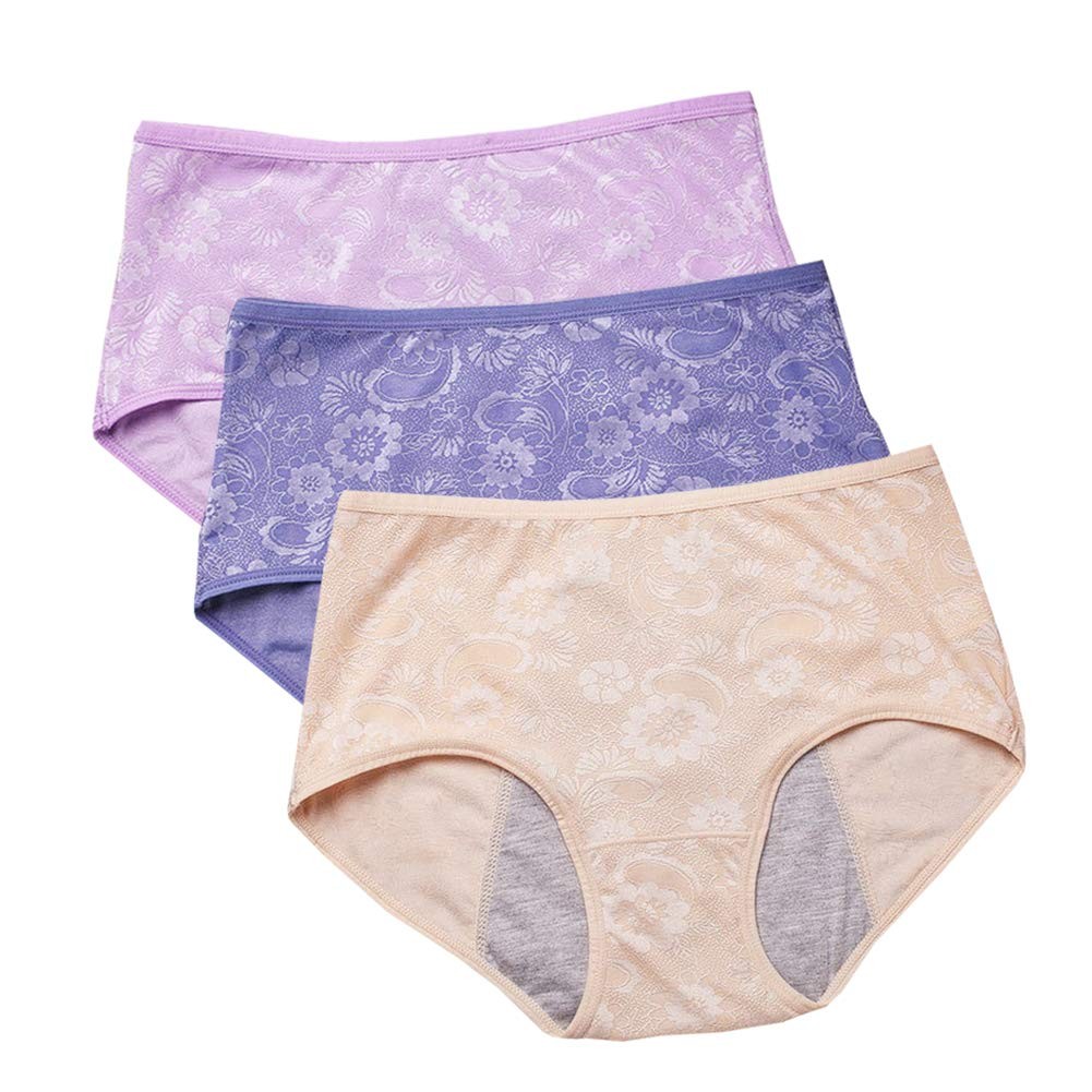 Women Menstrual Period Briefs Jacquard Easy Clean Panties US Size XXS-5XL/12