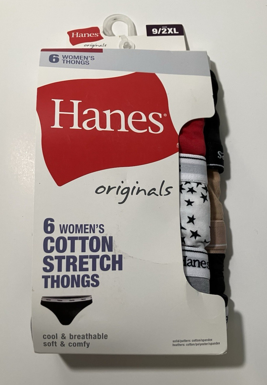 NWT Hanes Originals Cotton Stretch Thong 6-Pack – Women’s 9 / 2XL