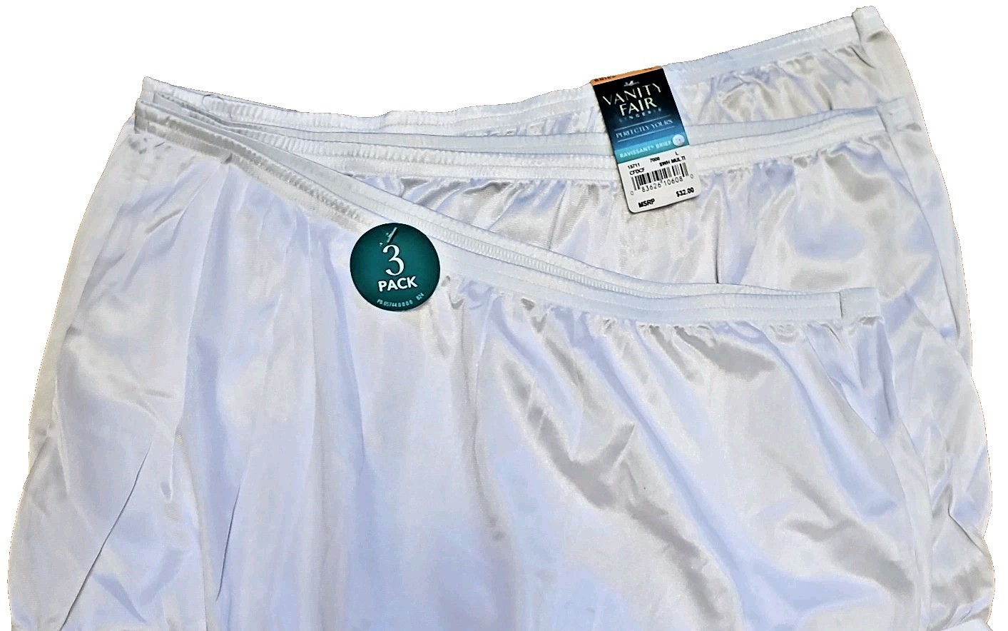 Vanity Fair NYLON BRIEFS 7 Large Perfectly Yours Underwear 15711 WHITE 3-PAIR