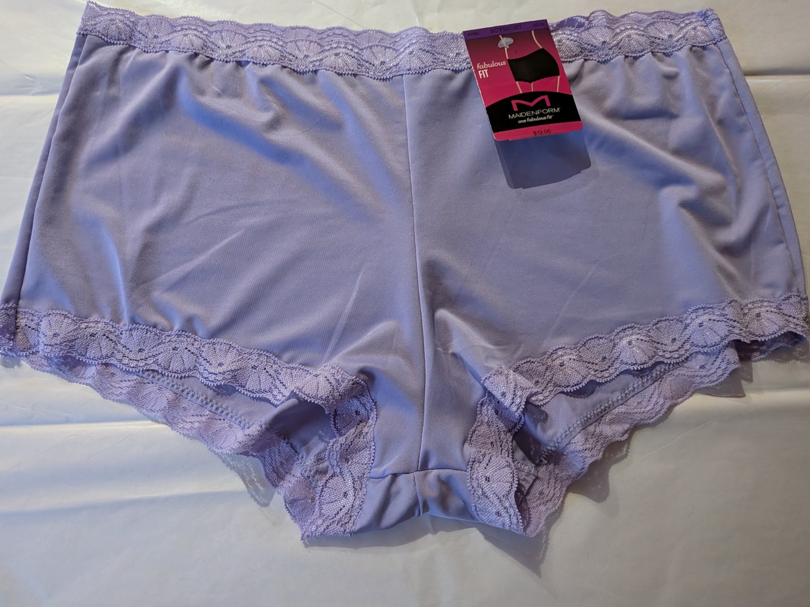 NWT Maidenform Fabulous Fit Cute Boyshorts 40760 With Lace Trim In Purple 9/2XL