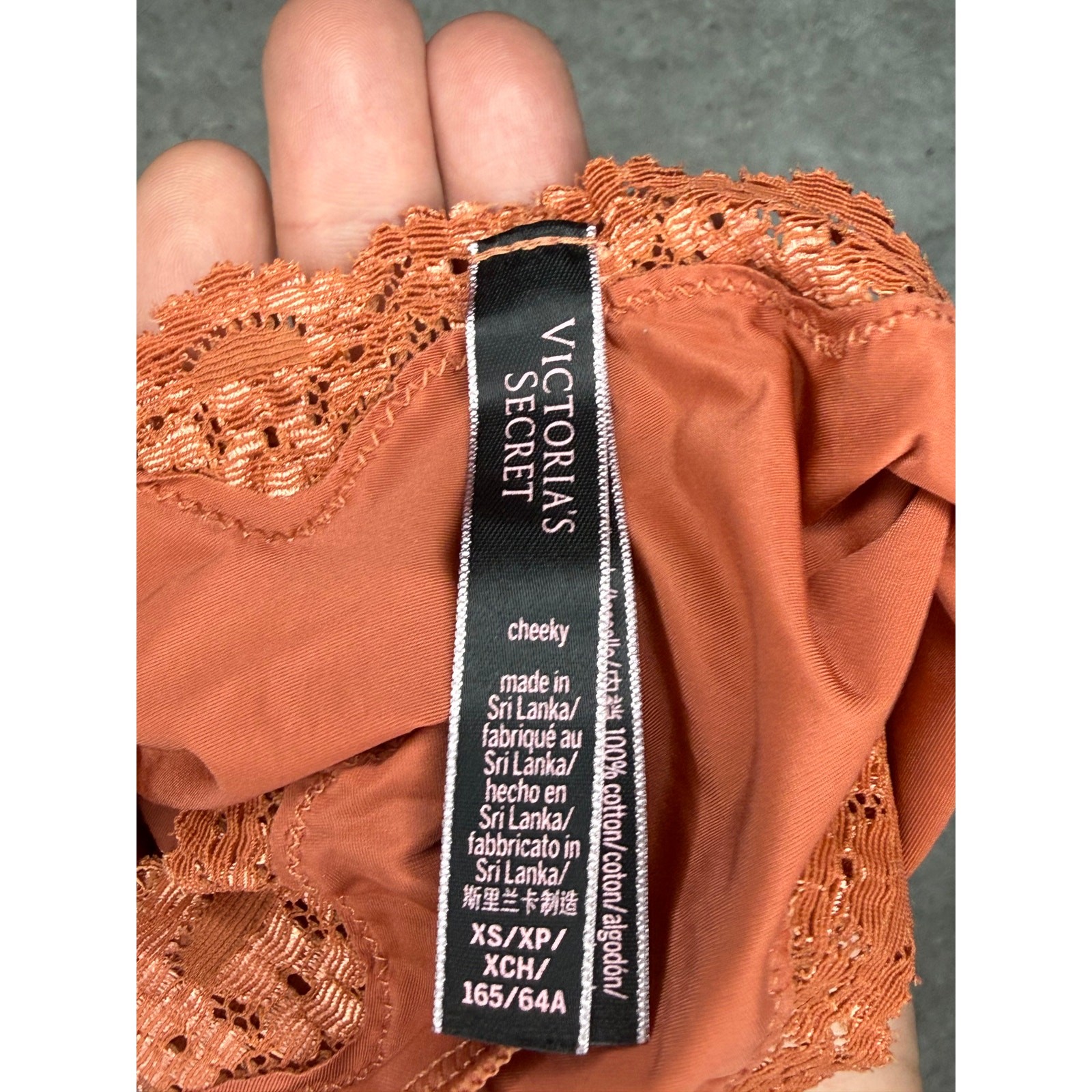 NWOT Victoria’s Secret Cheeky Burnt Orange Lace Panty XS Copper Bow 2017