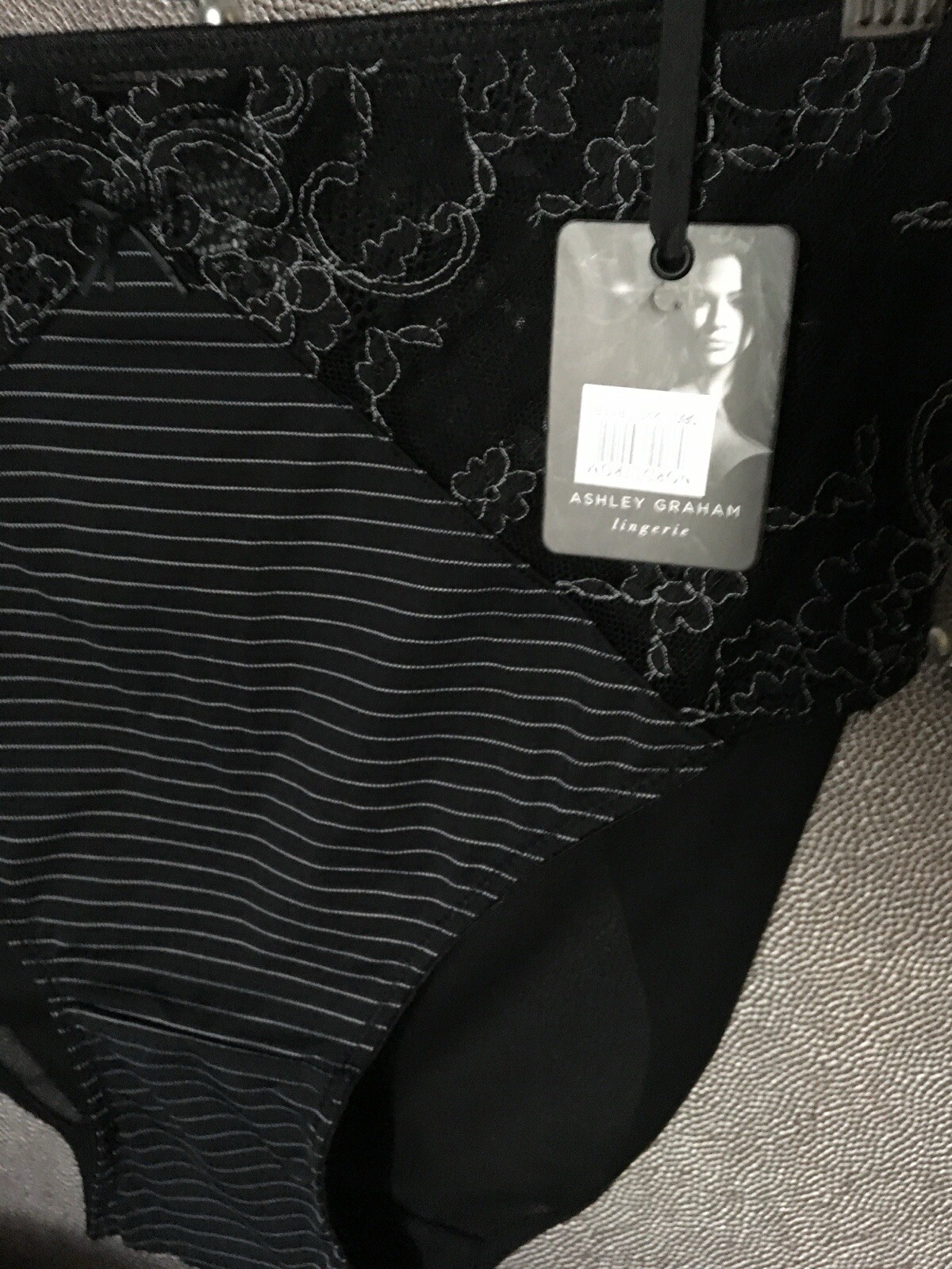 NWT Ashley Graham Panties Hi Cut Sheer Mesh Back Lace PinStripe Brief 3X + 22 24