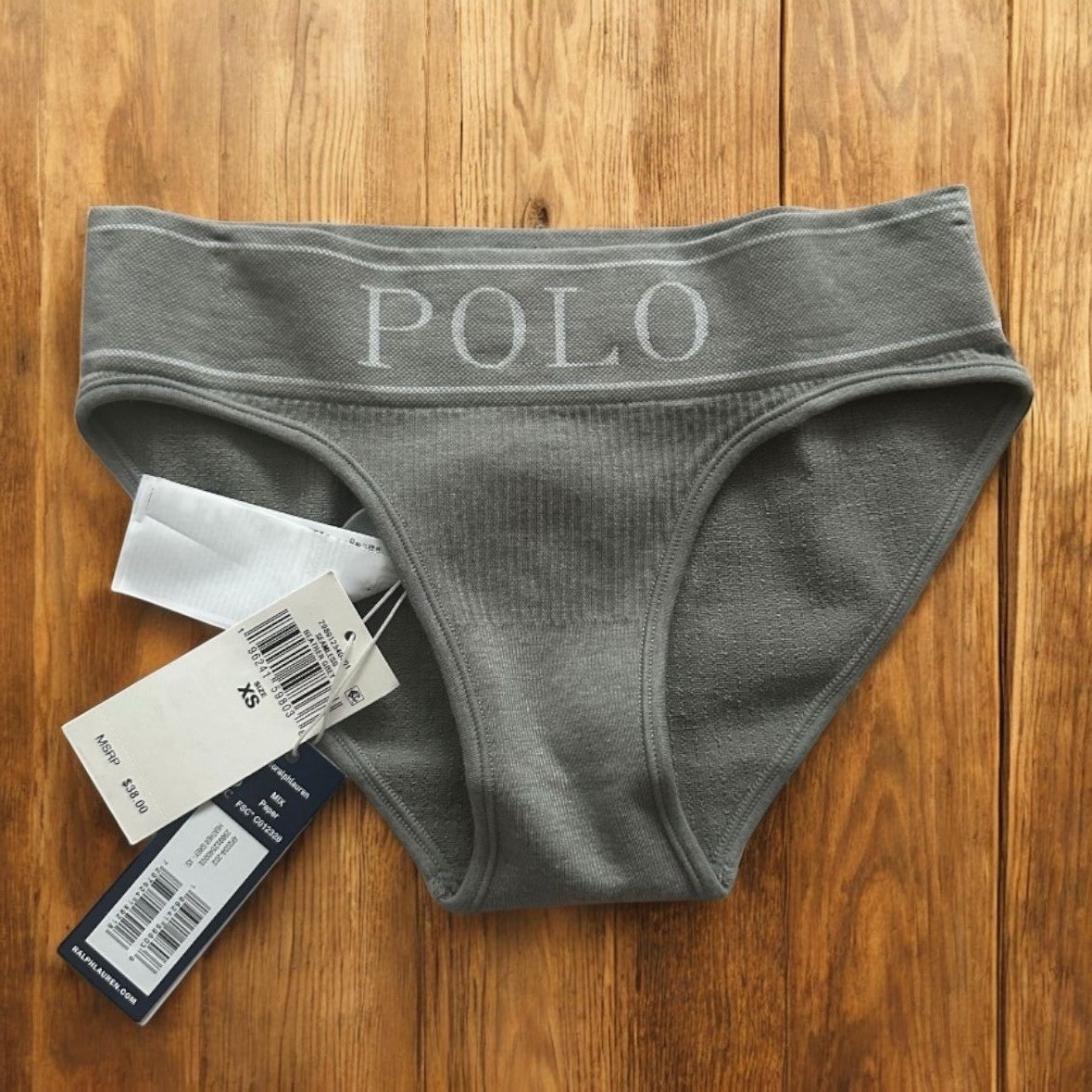 POLO RALPH LAUREN Women’s Gray Ribbed Bikini Underwear Size XS NEW NWT