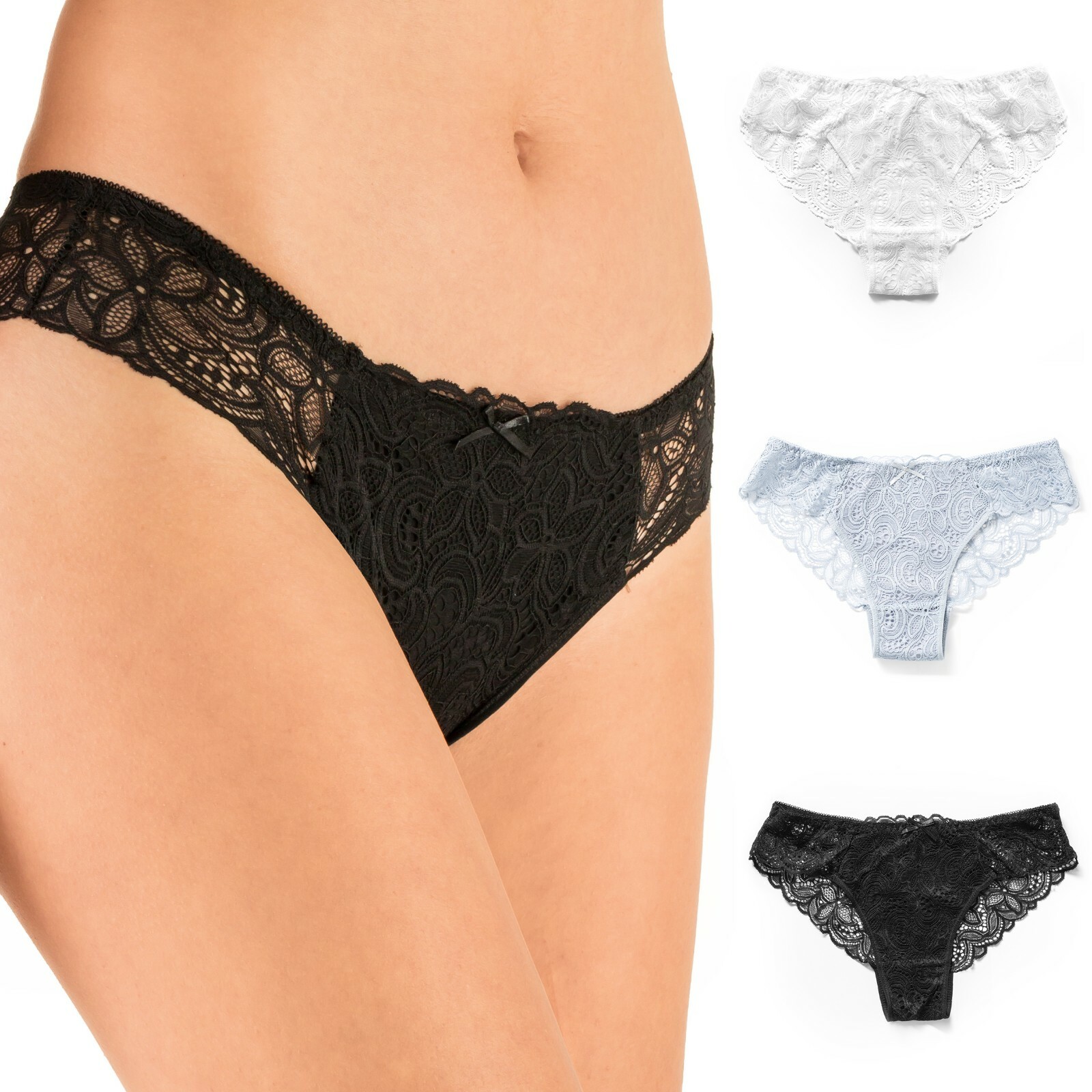Pack of 3 & 5 Womens Lace Bikini Briefs Cotton Full Back Coverage Soft Stretchy