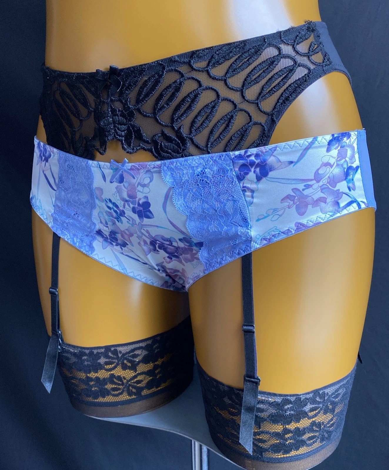 Avon Knickers/Panties, Floral Print Slippery Liquid Satin & Mesh & Lace UK 12-14
