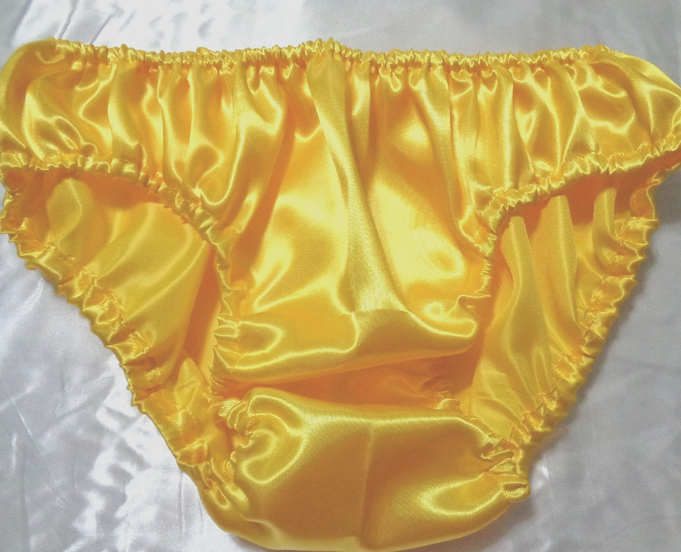 adult sissy bold yellow frilly men satiny bikini panties bloomer dress-up 34-47