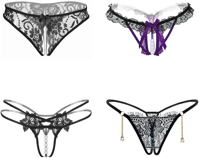 Bragas Sexy para Mujer 4Pack Ropa Interior Sensual Tanga de Encaje Patrón Floral