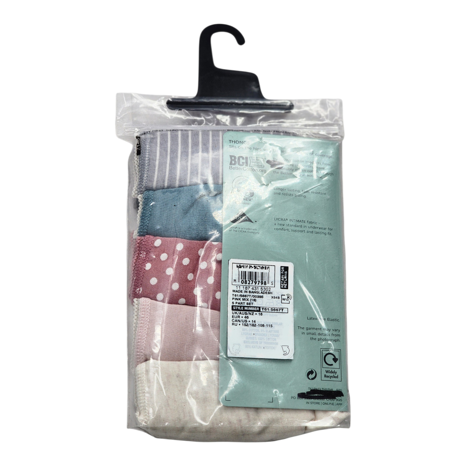 M&S Women’s 5 Pack Cotton Lycra Thongs
