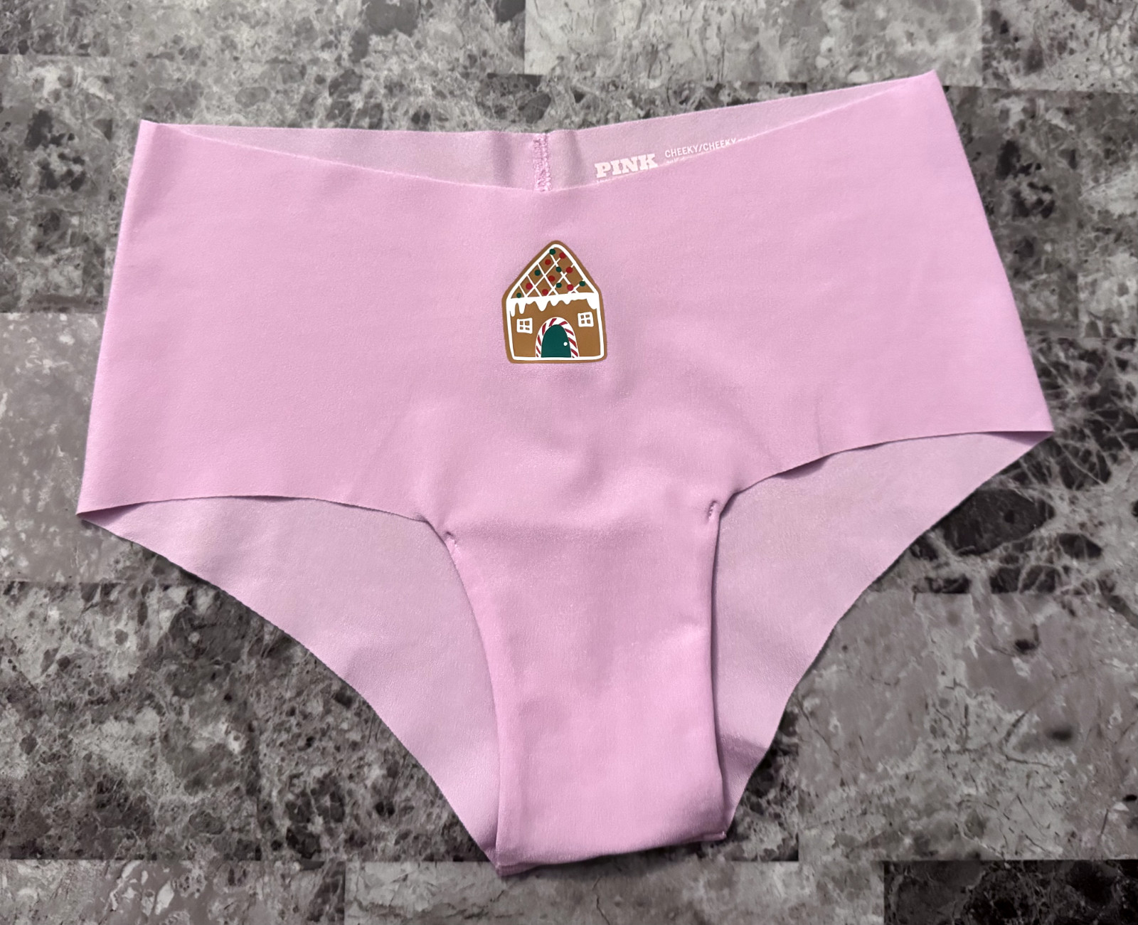 NWOT VICTORIA’S SECRET PINK GINGERBREAD HOUSE CANDY CANE NO SHOW CHEEKY PANTIES