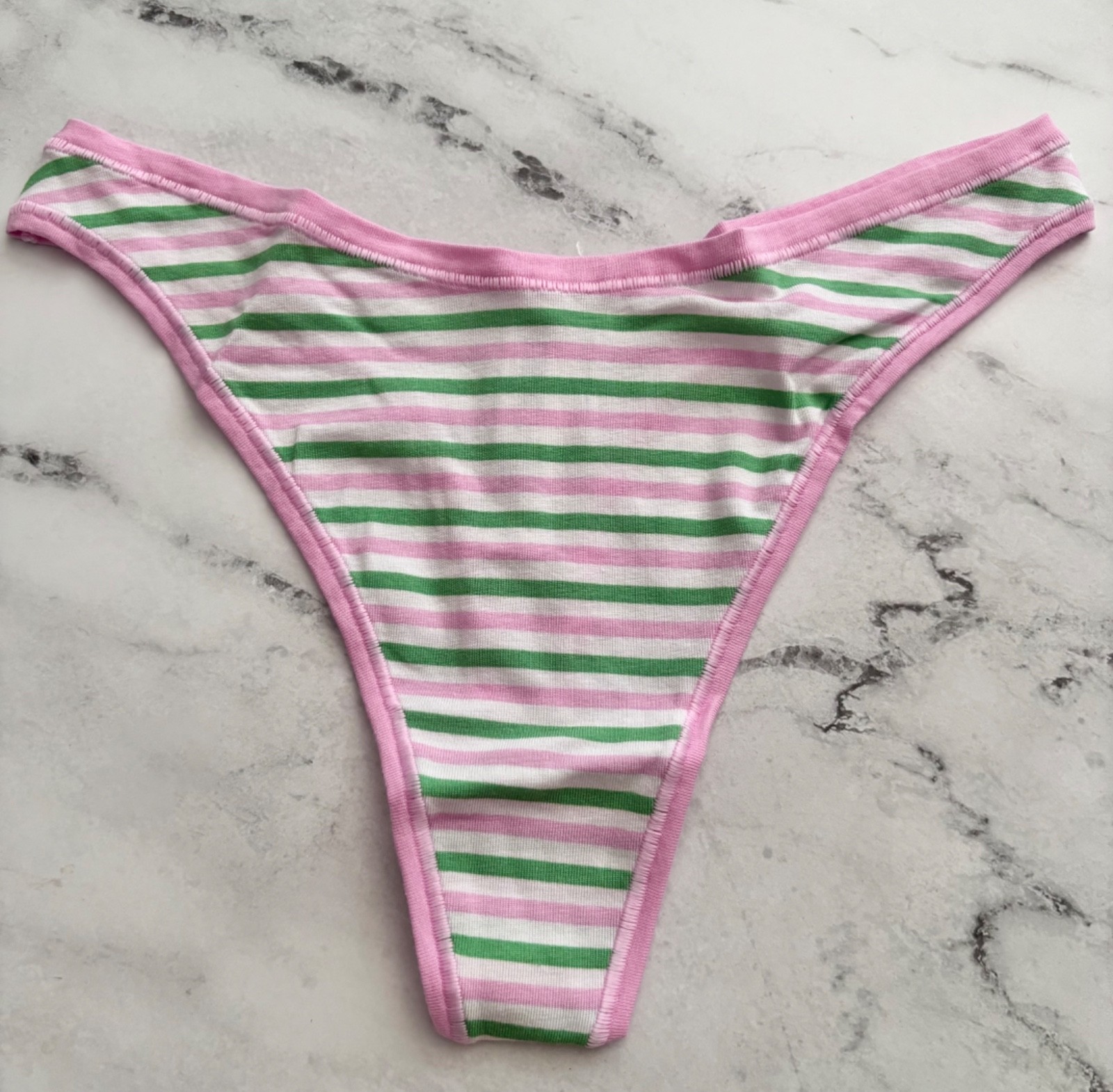 PINK Victoria’s Secret Thong Panty Green Stripe Cotton Blend S M L XL 2XL