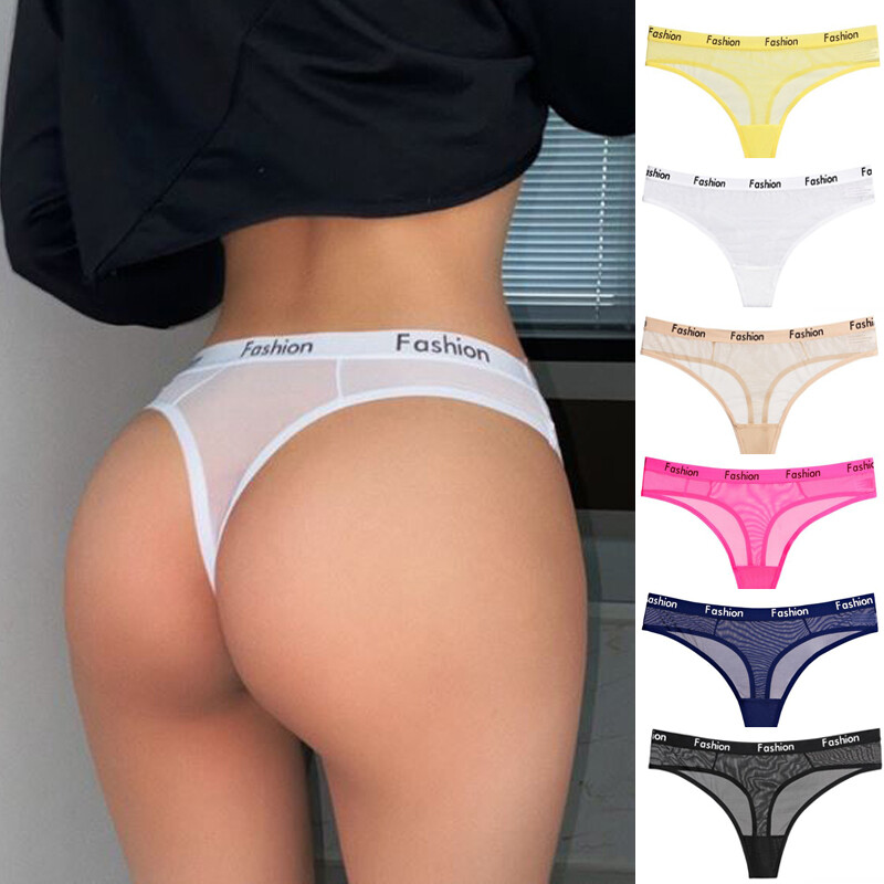 6 PCS Womens Sexy Panties Thong G string High Cut Sheer Ladies Underwear
