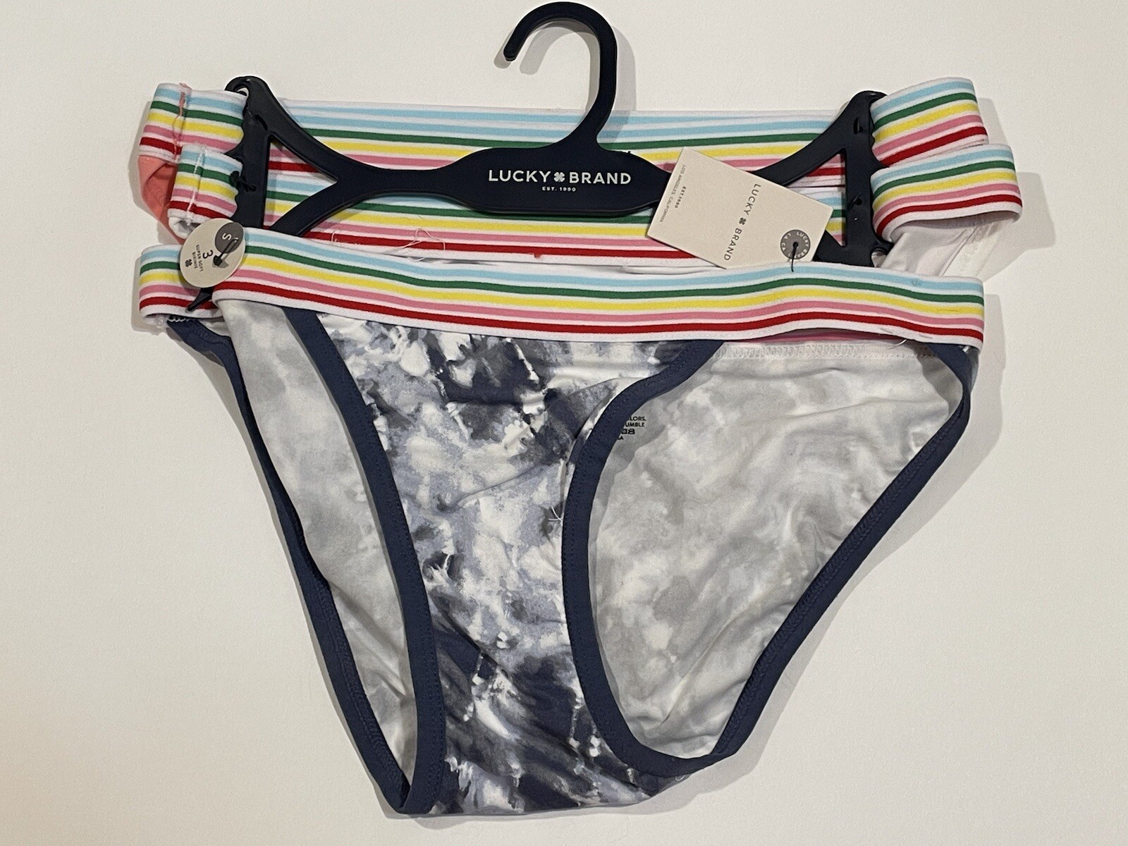 Lucky Brand 3 BIKINI SUPER SOFT TIE DYE RAINBOW WAISTBAND Panty SMALL