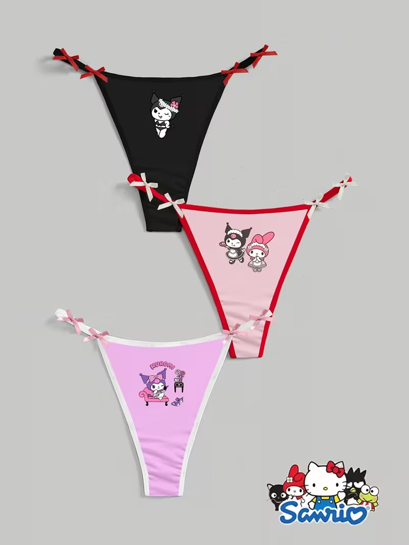 Sanrio Hello Kitty Kuromi My Melody Kawaii G-String Thong Panties – Pack of 3