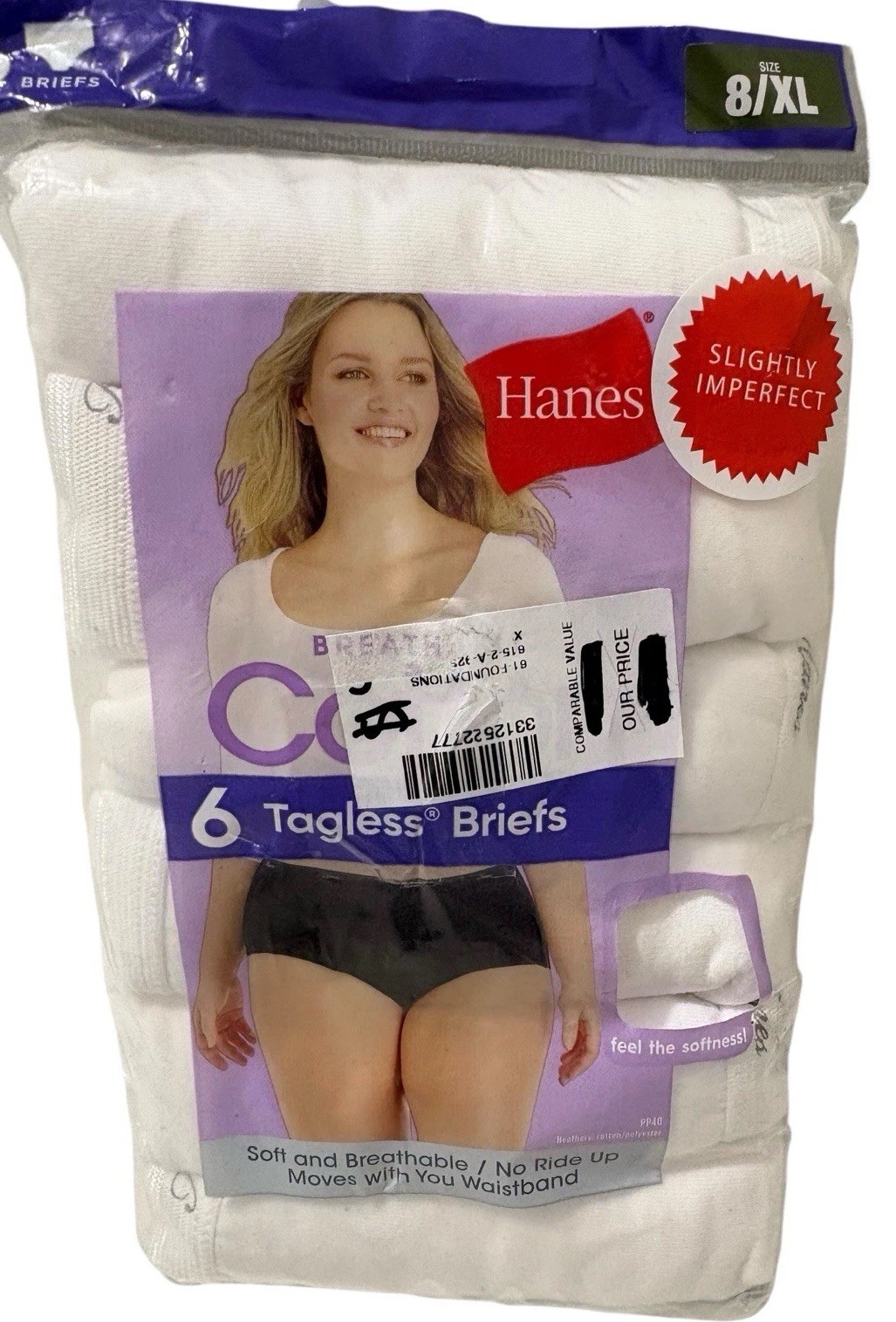 Hanes 6 Pair White Briefs Panties Breathable Cotton Size 8/XL Slightly Imperfect