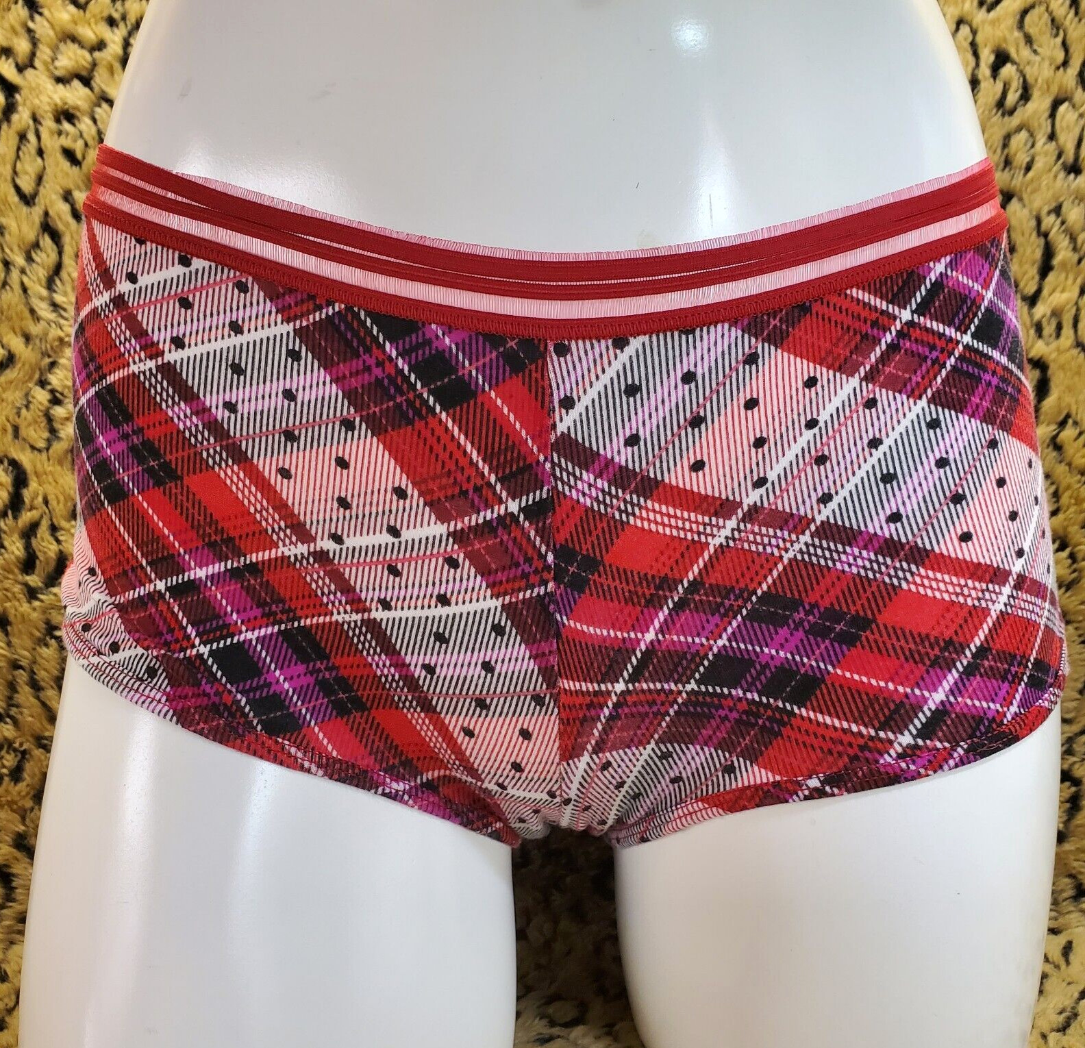 Victoria’s Secret Red Polka Dot Plaid Boy Shorts Shortie M Sexy