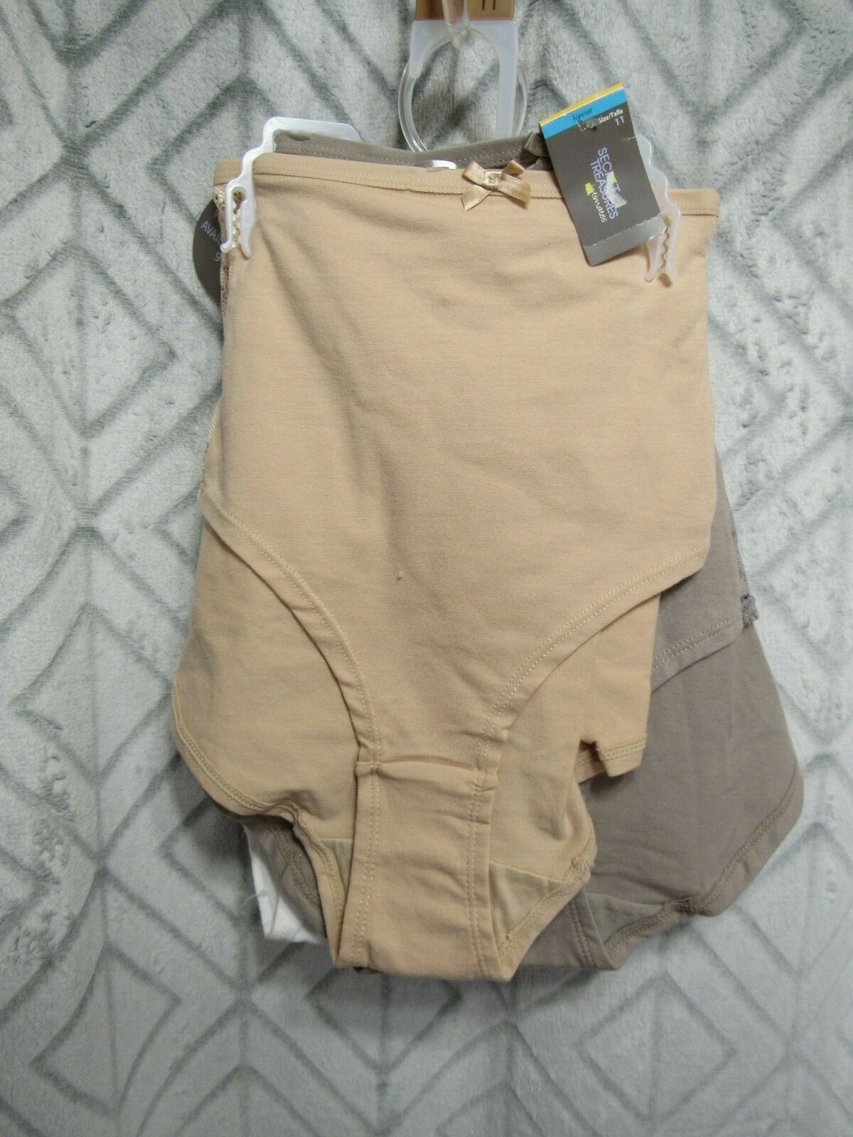 New Secret Treasures 3 Piece Panties Hipster Size 11 White Brown Tan Side Lace