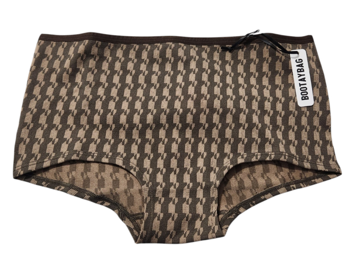 BootayBag Womens L Mid Rise Boyshort Underwear Panty Dogtooth Brown
