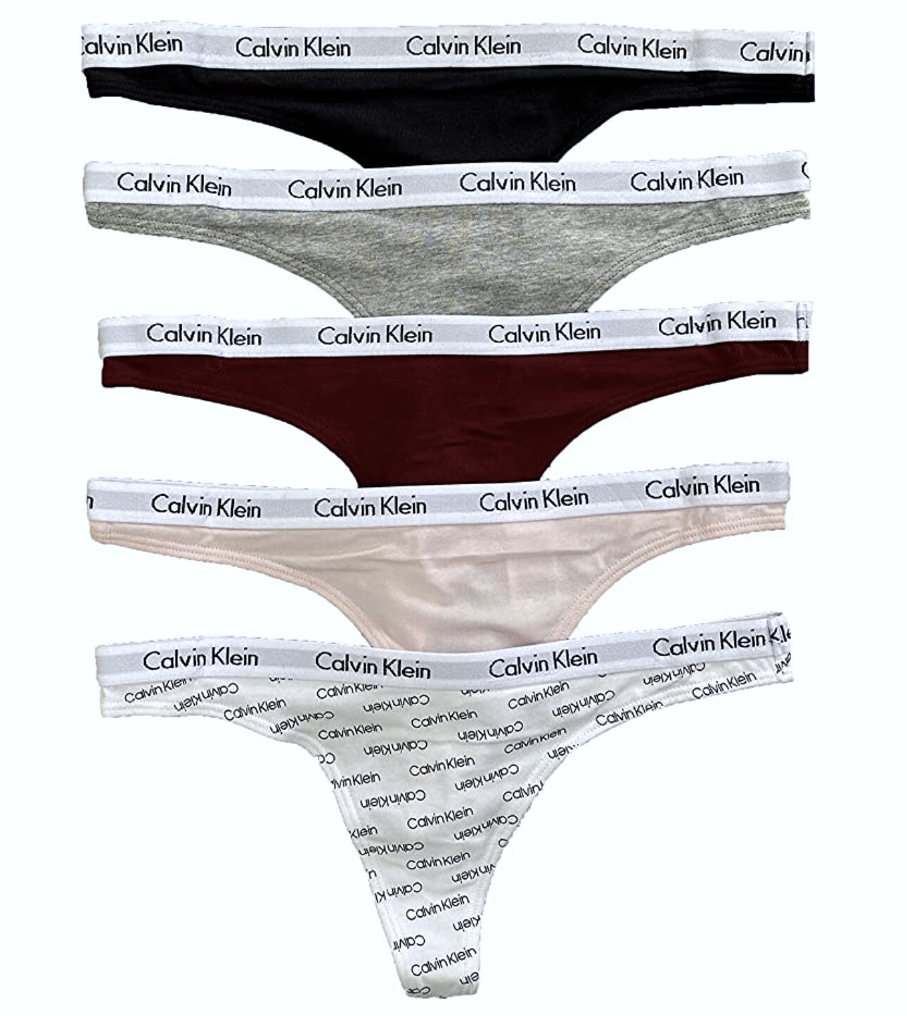 CALVIN KLEIN Carousel Cotton Grey White Black Maroon 5 Pk Thong Panty Womens L 7