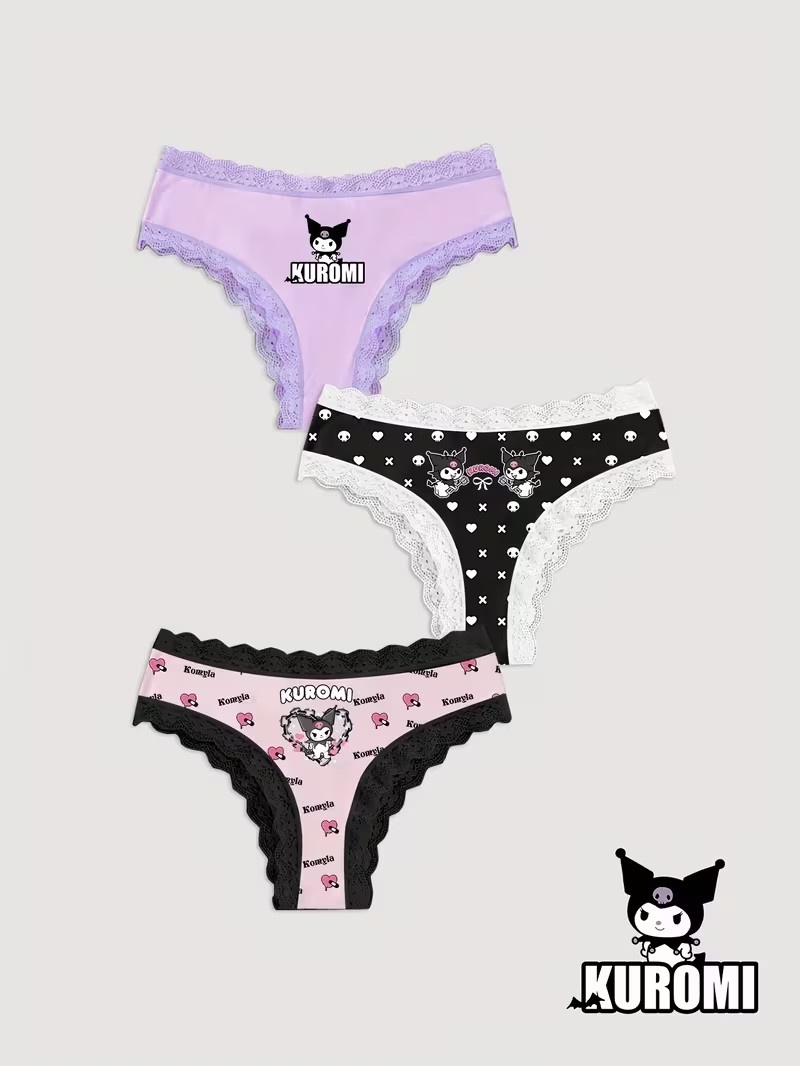 Sanrio Hello Kitty & Friends Kuromi Cartoon Kawaii Cheeky Panties – Pack of 3
