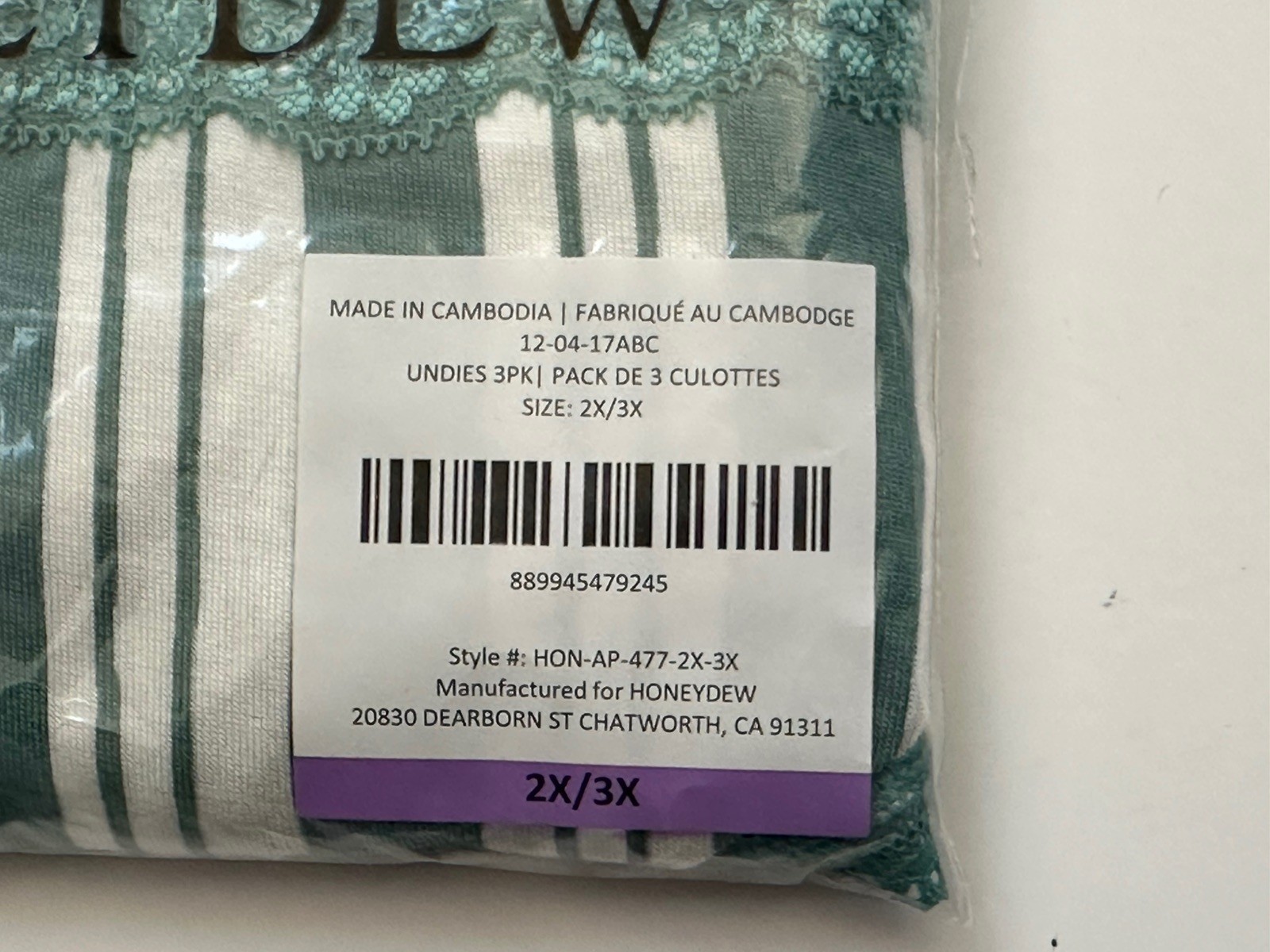Honeydew Ahna Thong Panty 3 Pack of Panties Size 2X/3X Jade Mist Undies NEW