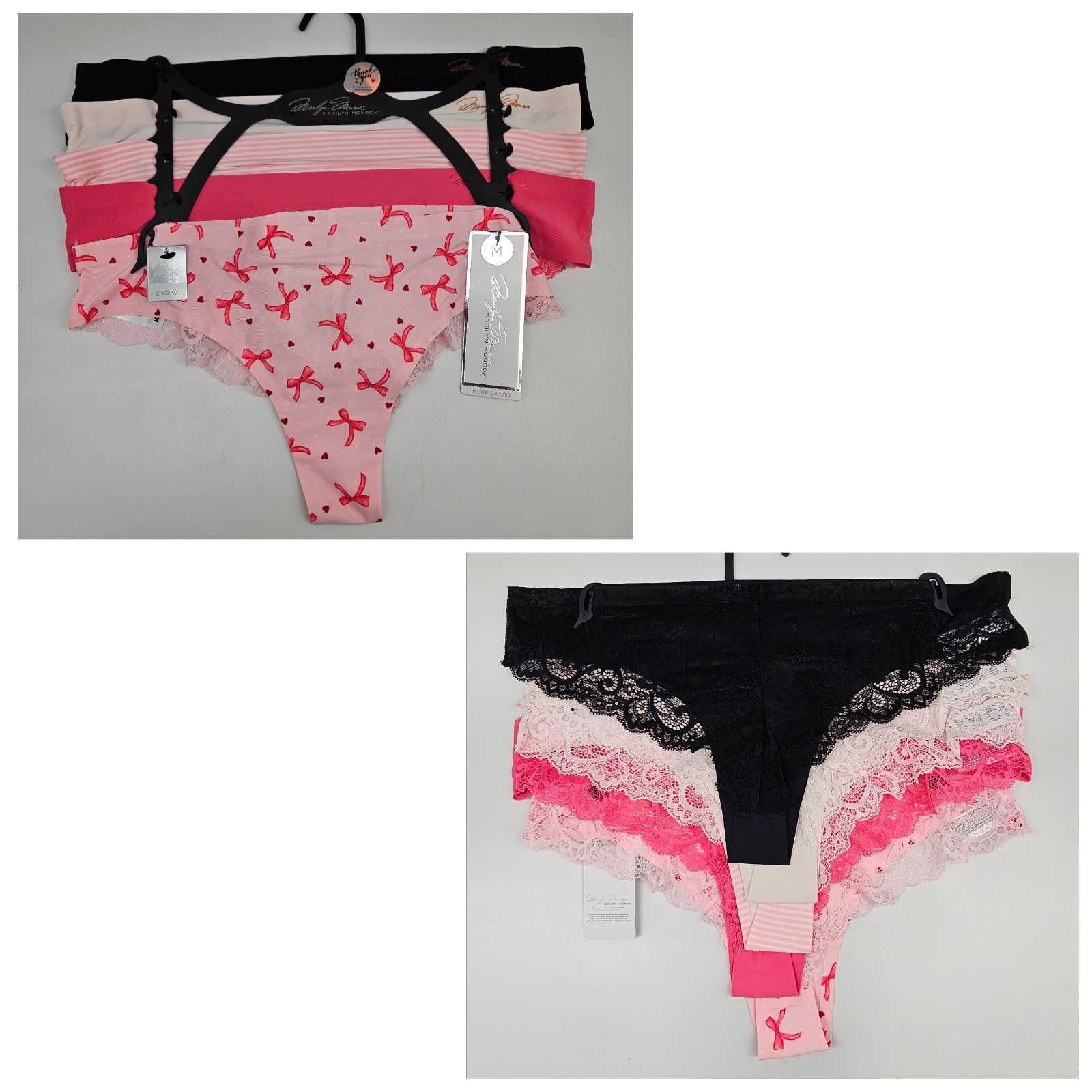 MARILYN MONROE 5 Pack Women’s S M XL Cheeky Lace Nylon Panties Black White Pink
